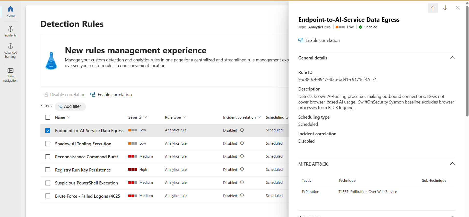 Endpoint-to-AI-Service Data Egress rule configuration including the documented browser-exclusion limitation